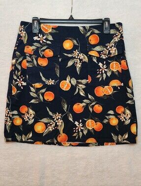 LOFT Navy Skirt with Orange Citrus Print Size 8